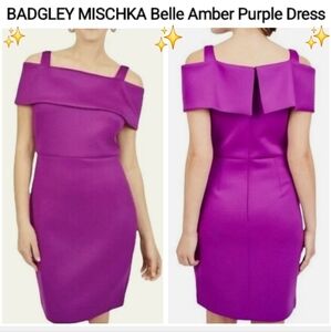 Badgley Mischka Amber Purple Asymmetrical Mini Cocktail Dress Size 14